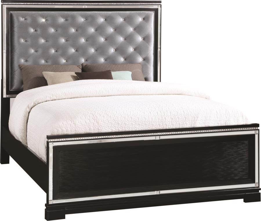 Eleanor - Eleanor Upholstered Tufted Bed Silver and Black