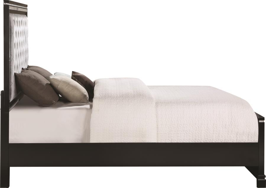 Eleanor - Eleanor Upholstered Tufted Bed Silver and Black