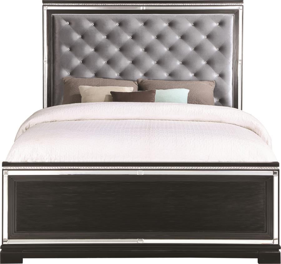 Eleanor - Eleanor Upholstered Tufted Bed Silver and Black