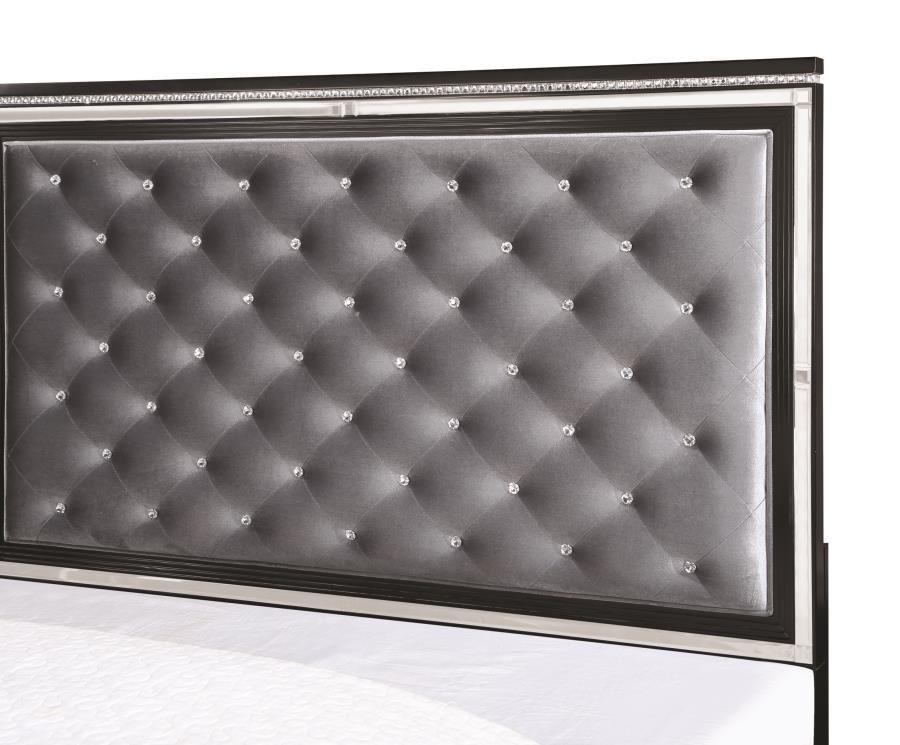 Eleanor - Eleanor Upholstered Tufted Bed Silver and Black