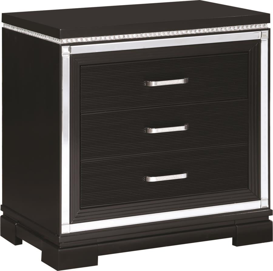 Eleanor - Eleanor Rectangular 3-drawer Nightstand Silver and Black
