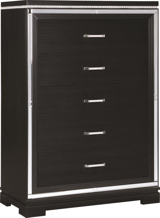 Eleanor - Eleanor Rectangular 5-drawer Chest Silver and Black