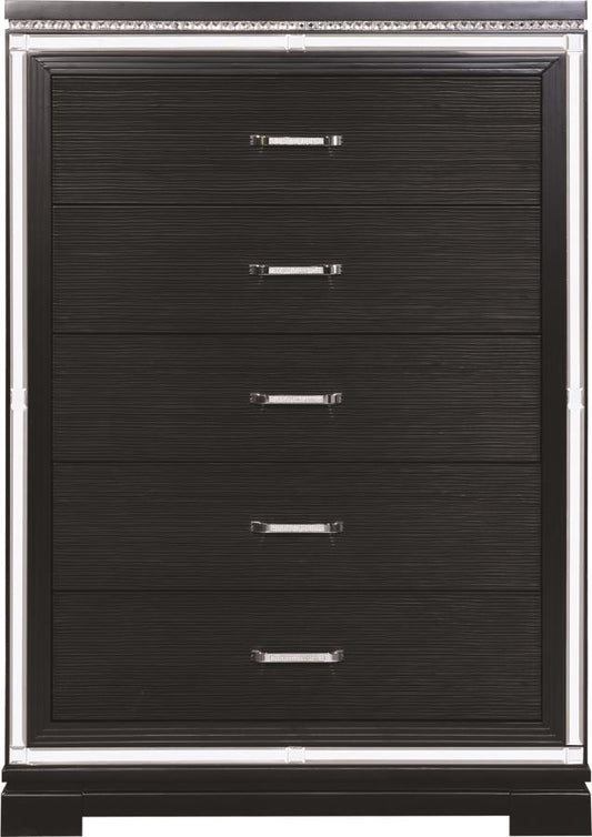 Eleanor - Eleanor Rectangular 5-drawer Chest Silver and Black