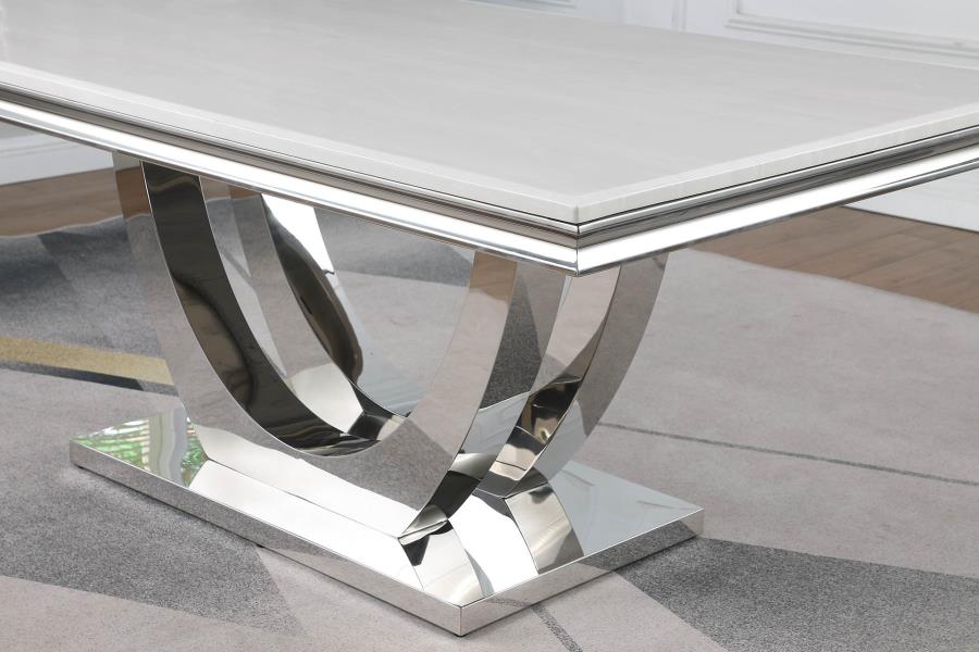Kerwin - Kerwin Rectangle Faux Marble Top Dining Table White and Chrome