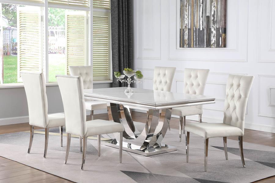 Kerwin - Kerwin Rectangle Faux Marble Top Dining Table White and Chrome