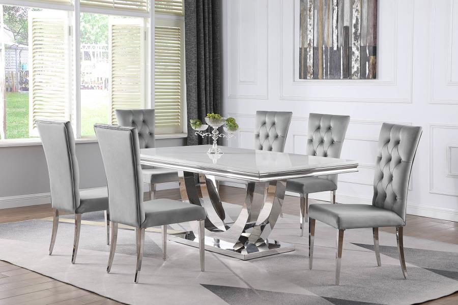 Kerwin - Kerwin Rectangle Faux Marble Top Dining Table White and Chrome