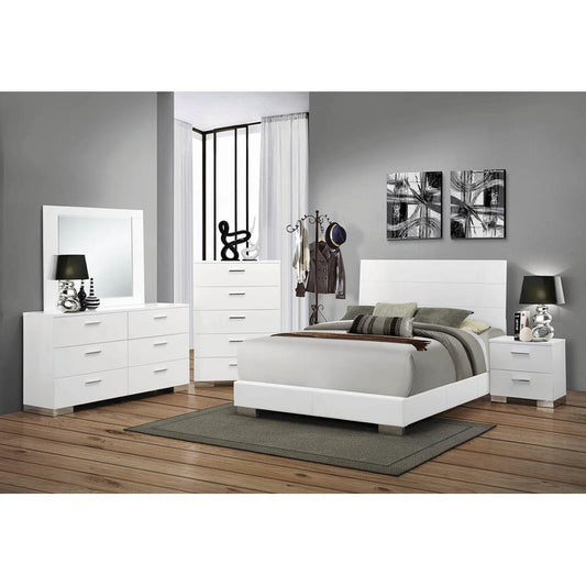 Felicity - Felicity 6-piece Bedroom Set Glossy White with Plank Headboard