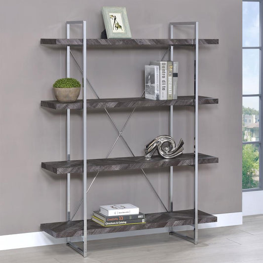 Grimma - Grimma 4-shelf Bookcase Rustic Grey Herringbone