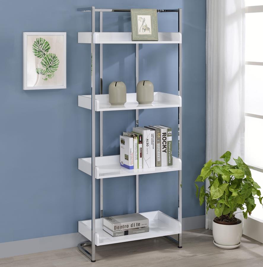 Ember - Ember 4-shelf Bookcase White High Gloss and Chrome