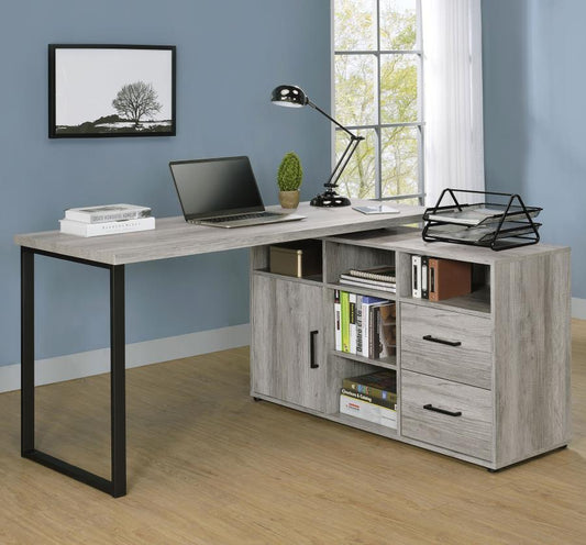 Hertford - Hertford L-shape Office Desk with Storage Grey Driftwood