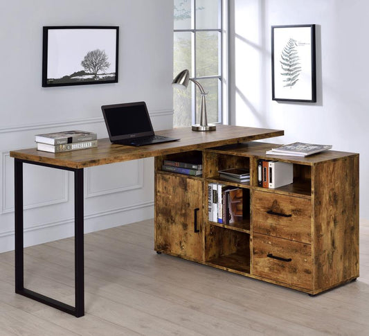 Hertford - Hertford L-shape Office Desk with Storage Antique Nutmeg
