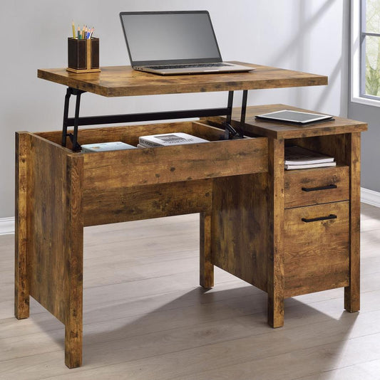 Delwin - Delwin Lift Top Office Desk with File Cabinet Antique Nutmeg